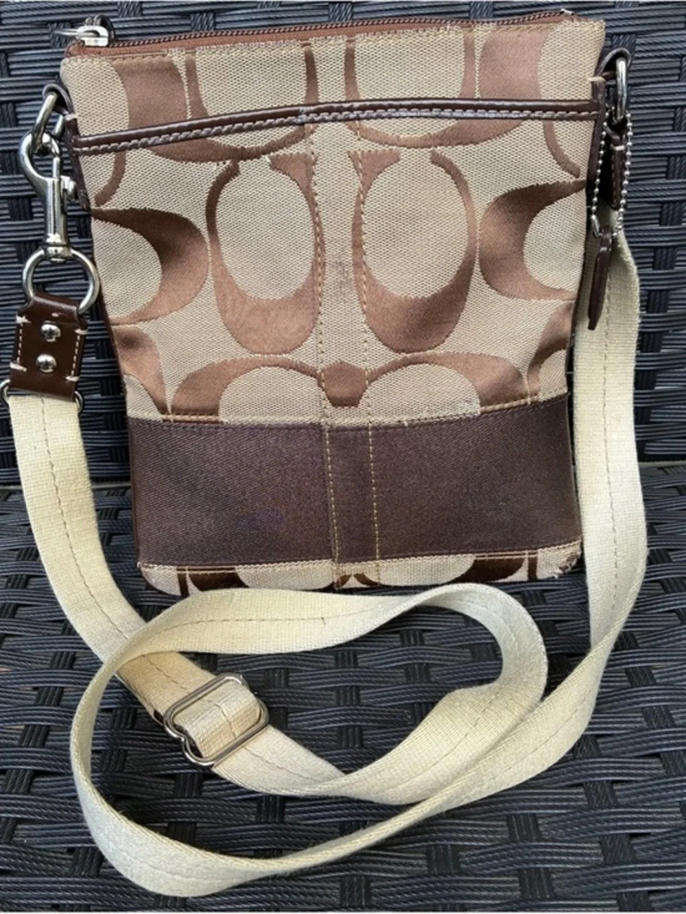 Coach Canvas Signature Crossbody in Brown and Beige